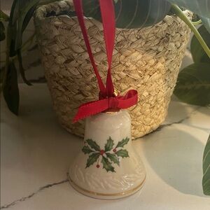 Lenox White and Gold Holly Bell Ornament